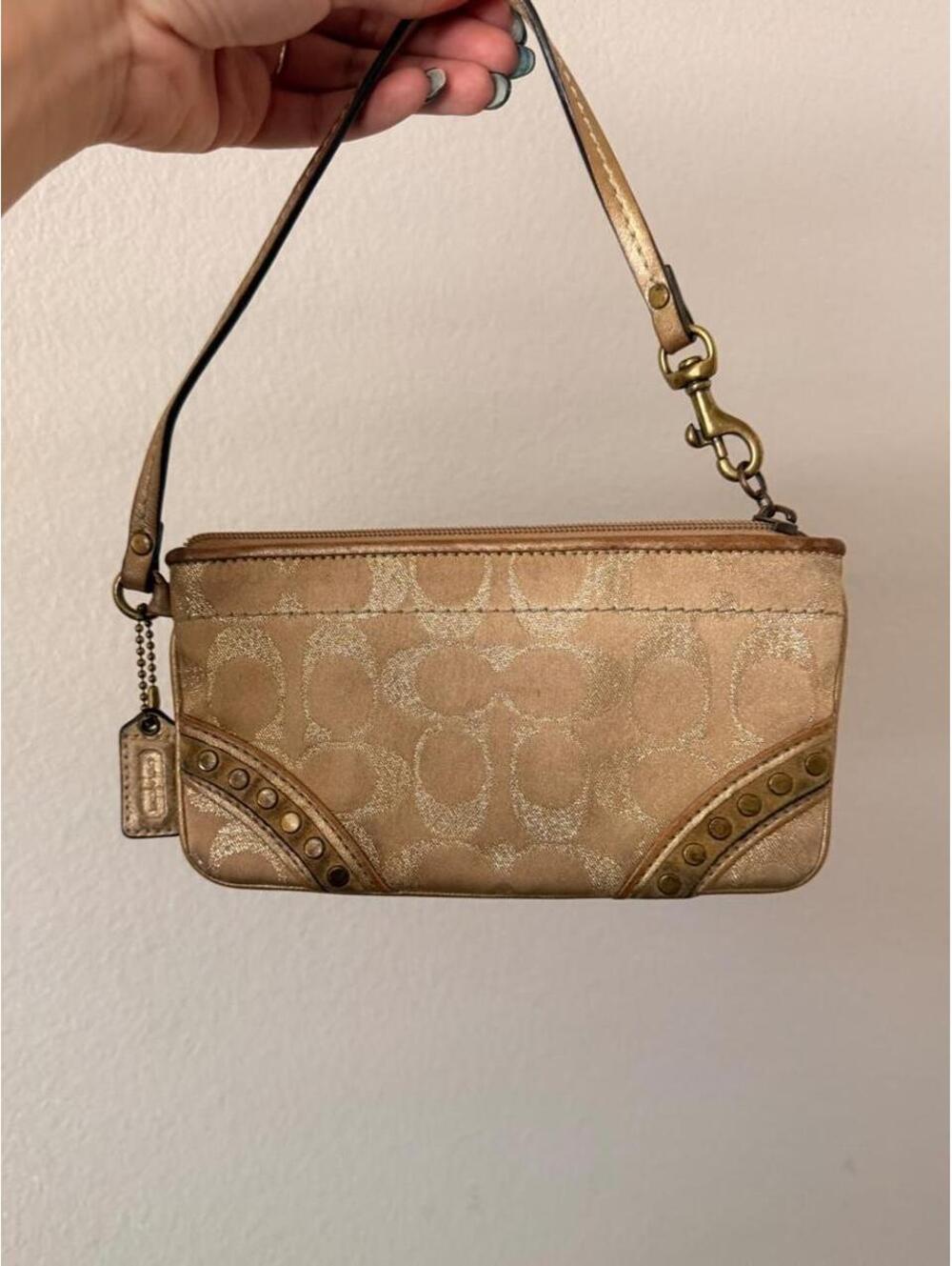 Vintage Tan and Gold Coach Wristlet
